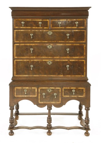 Lot 501 - A William and Mary oak and olive wood veneered chest on stand