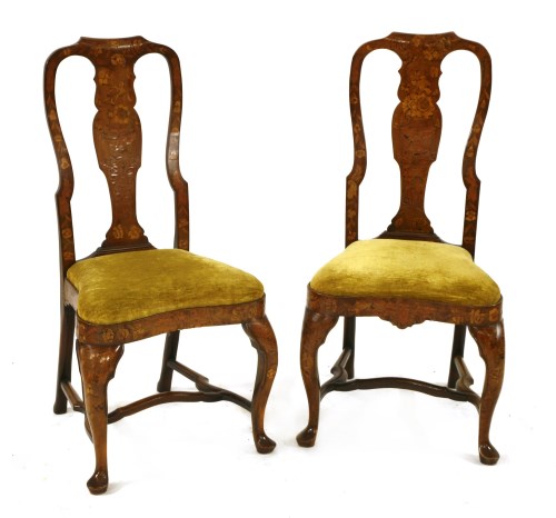Lot 520 - A pair of Dutch marquetry and walnut single chairs