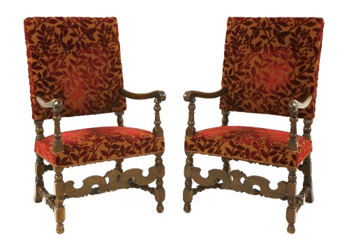 Lot 526 - A pair of French walnut open armchairs