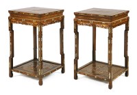 Lot 1027 - A pair of Japanese inlaid padoukwood stands