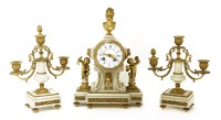 Lot 964 - A late French white marble and ormolu clock garniture