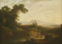Lot 677 - John Rathbone (1750-1807)
A RIVER LANDSCAPE WITH A GROUP OF FIGURES ON A ROCK IN THE FOREGROUND
Signed l.r.