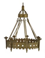 Lot 965 - A Victorian brass Gothic seven-light chandelier