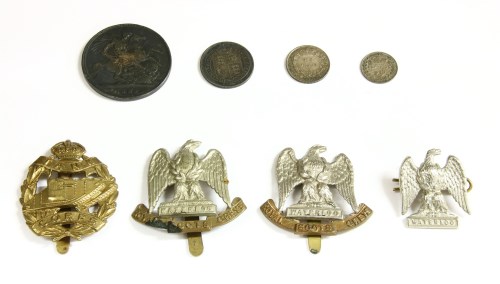 Lot 126 - A collection of military badges and Victorian coins