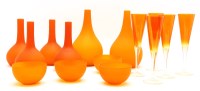 Lot 223 - Six various orange frosted glass bottle vases