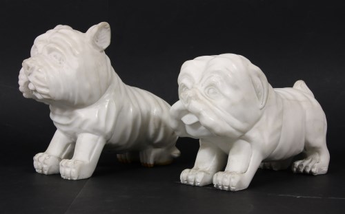 Lot 194 - A pair of Art Deco carved marble dogs each approximately 20cm nose to tail