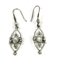 Lot 85 - A pair of silver moonstone drop earrings