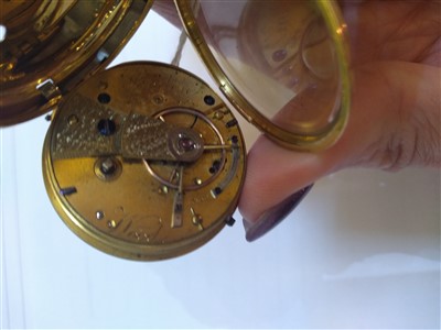 Lot 580 - An 18ct gold key wound open faced pocket watch