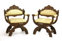 Lot 408 - A pair of 19th century oak Spanish X framed chairs