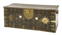 Lot 738 - A Zanzibar teak and brass inlaid chest