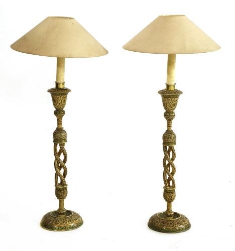 Lot 752 - A pair of Indo-Persian lacquered table lamps