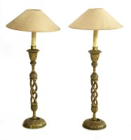 Lot 752 - A pair of Indo-Persian lacquered table lamps