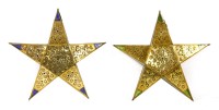 Lot 744 - A pair of Indian brass and coloured glass star-shaped hanging lights
