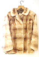Lot 191A - A blonde mink jacket lined in a brown satin with a matching hat together with a pink and white feather hat