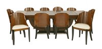 Lot 112 - A French Art Deco burr walnut and marble dining suite