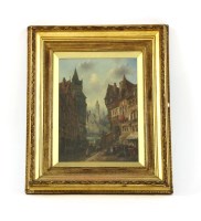 Lot 303 - Follower of David Roberts
A CONTINENTAL TOWN VIEW
With signature l.r.