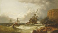 Lot 713 - Circle of James W Callow (1822-1878)
A SHIP IN DISTRESS OFF A ROCKY COAST
Oil on canvas
76 x 126cm