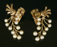 Lot 229 - A pair of gold and cultured pearl spray earrings