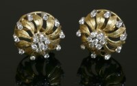 Lot 224 - A pair of 18ct gold diamond set cluster earrings