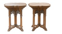 Lot 899 - A pair of French Gothic walnut centre tables