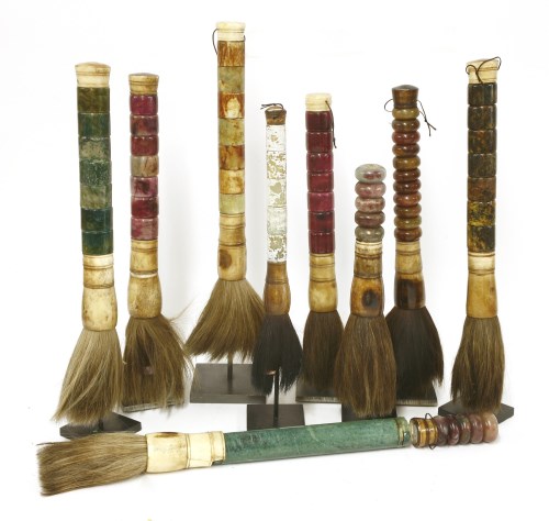 Lot 102 - A collection of hardstone-handled calligraphy brushes