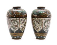 Lot 213 - A pair of Japanese cloisonne vases