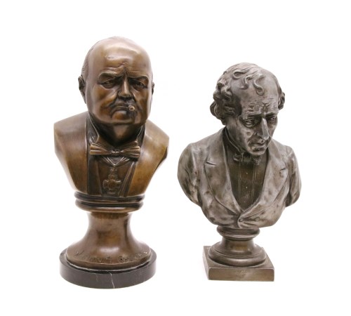 Lot 209 - A modern bronze bust of Winston Churchill and a bust of Disraeli