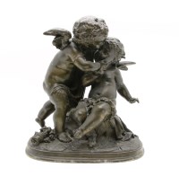 Lot 379 - A 19th century spelter figure group of putti on a naturalistic base