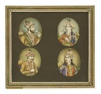 Lot 741 - A set of four Indian miniature oval portraits on ivory