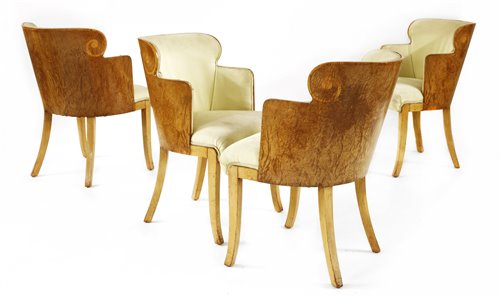 Lot 129 - A set of four Art Deco burr maple dining chairs
