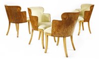 Lot 129 - A set of four Art Deco burr maple dining chairs