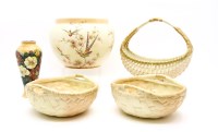 Lot 341 - Three Royal Worcester porcelain `baskets'  and a modern Moorcroft vase