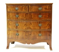 Lot 621 - A George IV mahogany bow front chest of two short over three long drawers