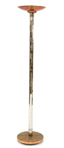 Lot 149 - An Art Deco copper and mirrored mosaic standard lamp