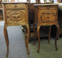 Lot 602 - Two French aged marble mounted bedside cabinets