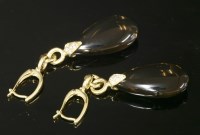 Lot 386 - A pair of Italian smokey quartz and diamond drop earrings
