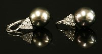Lot 315 - A pair of Continental white gold Tahitian cultured pearl and diamond drop earrings