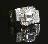 Lot 191 - A Continental Art Deco white gold synthetic white sapphire and diamond ring