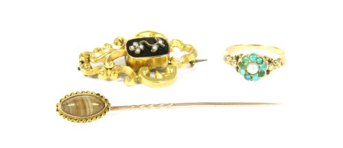Lot 9 - A Victorian gold split pearl and turquoise 'forget-me-not' cluster ring