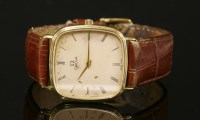 Lot 611 - A gentlemen's 9ct gold Omega quartz strap watch