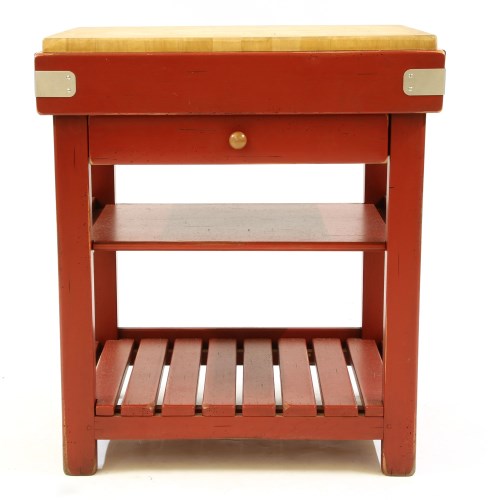 Lot 698 - A red painted beechwood butcher's block