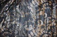Lot 287 - A quantity of black and silver embroidered curtains