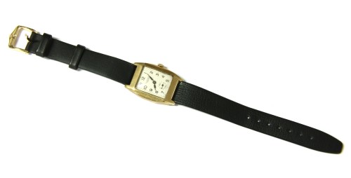 Lot 20 - A gentlemen's gold J W Benson mechanical strap watch