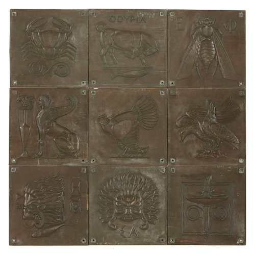 Lot 74 - A set of nine Art Deco copper panels