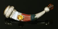 Lot 120 - A Scottish silver and hardstone hunting horn form brooch