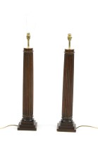 Lot 418A - A pair of large modern wooden table lamps with fluted stems on stepped bases