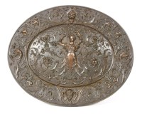 Lot 392A - An oval cast metal plaque