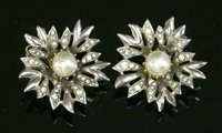 Lot 79 - A pair of Christian Dior by Mitchel Maer simulated pearl and paste earrings, c.1950
