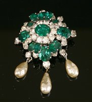 Lot 26 - A Christian Dior by Mitchel Maer green and white paste and simulated pearl brooch, c.1950