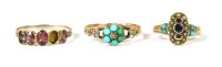 Lot 51 - A Victorian gold split pearl and turquoise Daisy 'Forget me not' cluster ring